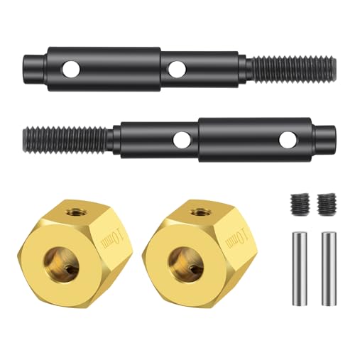 RC Brass Wheels Hex Hub 10mm/12mm Offset Extension Hex Drive Adapter Counterweight with RC Portal Drive Stub Axle Set Compatible with 1/10 Redcat Ascent Fusion Ascent Upgrade Parts (10mm) - color: 10mm