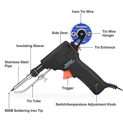 Soldering Gun Kit Industrial Automatic Solder Feeding, 60W Temp Control Internal Heat Soldering Iron Guns with Tin Wire, Tweezers for Electronic Welding PCB Repair Rework DIY