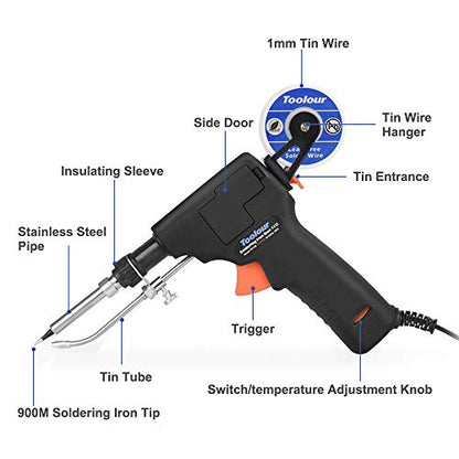 Soldering Gun Kit Industrial Automatic Solder Feeding, 60W Temp Control Internal Heat Soldering Iron Guns with Tin Wire, Tweezers for Electronic Welding PCB Repair Rework DIY