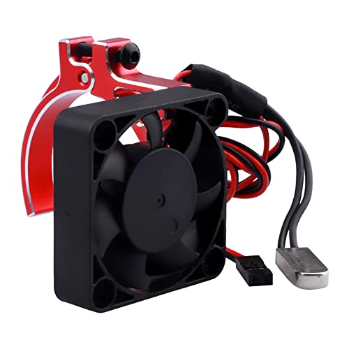Aluminum Heat Sink with Thermal-Controlled 40mm Cooling Fan for 42mm Brushless Motors – Compatible with 4268 4274 Traxxas Arrma 1/8 & 1/10 Scale RC Cars (Red) - color: Red