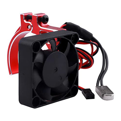 Aluminum Heat Sink with Thermal-Controlled 40mm Cooling Fan for 42mm Brushless Motors – Compatible with 4268 4274 Traxxas Arrma 1/8 & 1/10 Scale RC Cars (Red) - color: Red