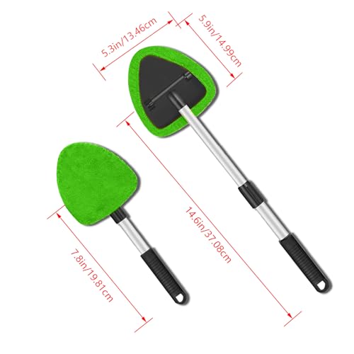 4 Pack Windshield Cleaning Tool with Extendable Handle, Green | aluminum ABS and microfiber body, pivoting head, reusable cloth pads, fits most vehicle glass, auto cleaning tools - color: Green