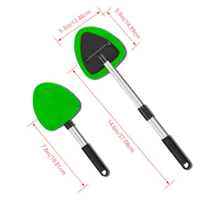 4 Pack Windshield Cleaning Tool with Extendable Handle, Green | aluminum ABS and microfiber body, pivoting head, reusable cloth pads, fits most vehicle glass, auto cleaning tools - color: Green