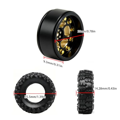 Brass 0.7" Wheel and Brass/Offset and 0.7‘’ Wheel Tire with Foam for SCX30 Cars Upgrade Parts 4pcs/Set (Brass 0.7" Beadlock Offset Wheel) - color: Brass 0.7" Beadlock Offset Wheel
