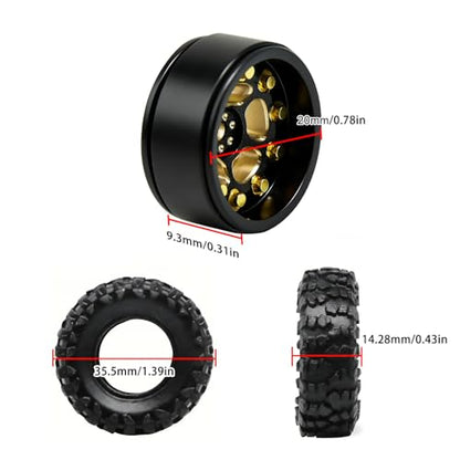 Brass 0.7" Wheel and Brass/Offset and 0.7‘’ Wheel Tire with Foam for SCX30 Cars Upgrade Parts 4pcs/Set (Brass 0.7" Beadlock Offset Wheel) - color: Brass 0.7" Beadlock Offset Wheel