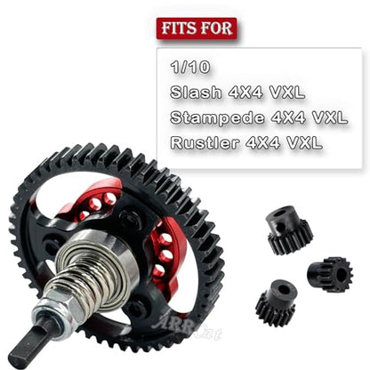 50T Metal Slipper Clutch Spur Gear&Center Drive Shaft Upgrades Part for 1/10 Slash 4X4 VXL,ARRCat Full Metal 50T (32-Pitch) Spur Gear Differential Gear w/ 19T 17T 15T Pinions,Red - color: Red (50T)
