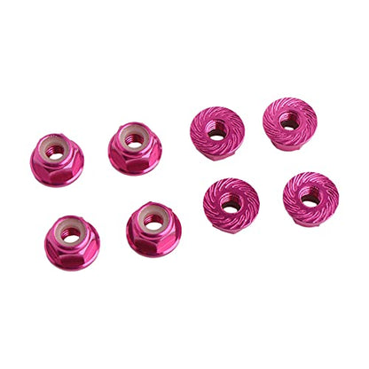8PCS Flange M4 Lock Nuts Serrated Nylon Self-Tightening Aluminum M4 Wheel Hardware for Axial HPI TLR ECX Model RC Car Vehicles Upgraded Replacement Parts (Rosy Red) - color: Rose Red