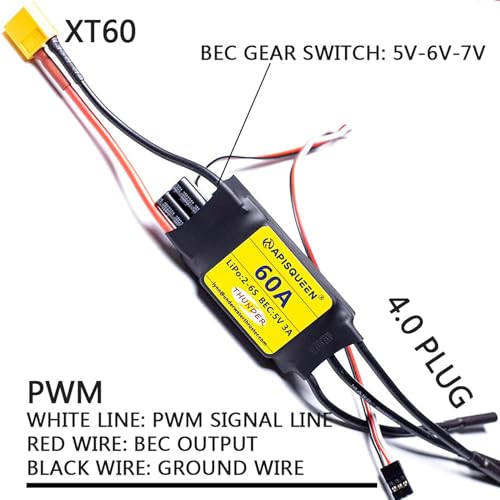 60A ESC 2-6S LiPo Brushless Electric Speed Controller | With BEC XT60 & 4.0mm Plug for RC Drone Airplane Model - size: 60A