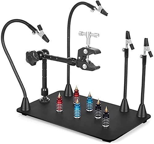 NOEVSBIG Magnetic Helping Hands Soldering Station with Large & Heavy Duty Base,2.16-inch Jaw Opening Soldering Clamp,4 PCB Holders,4 Flexible Arms Helping Hands for Electronic Repair Soldering Jewelry