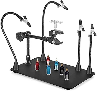 NOEVSBIG Magnetic Helping Hands Soldering Station with Large & Heavy Duty Base,2.16-inch Jaw Opening Soldering Clamp,4 PCB Holders,4 Flexible Arms Helping Hands for Electronic Repair Soldering Jewelry