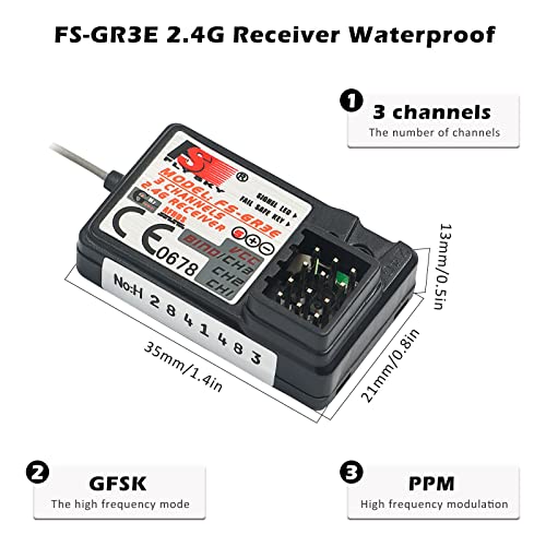 Flysky FS-GR3E Receiver AFHDS Long Range 3CH 2.4GHz Surface Receiver for FS-GT2 FS-GT2B FS-GT3B FS-GT3C FS-IT4S Transmitter RC Car Boat (2 Pcs)