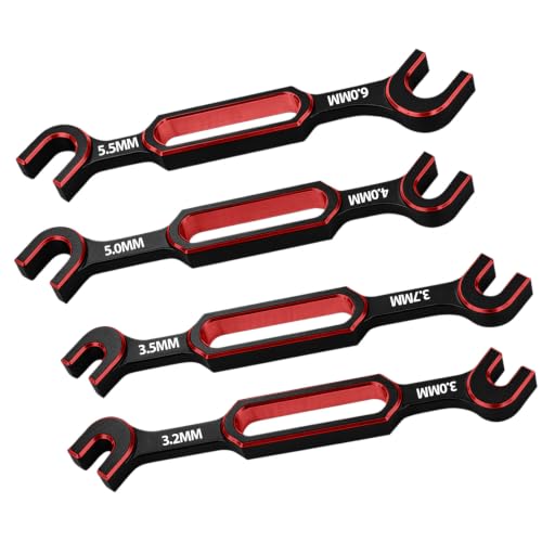 4PCS Wrench 3.0/3.2/3.5/3.7/4.0/5.0/5.5/6.0mm Turnbuckle Nut Ball Joint Remover with Hex Bit Linkages Link Rod Ends Installing Tools for RC Car Boat Model Repair Tool Kit - color: Red, W/ Hex Bit