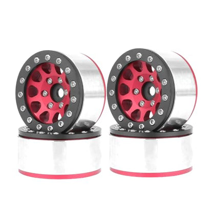 4PCS 1.55 Inch Aluminum Alloy Metal 10Holes Beadlock Wheel Rim Hubs Replacement Accessory for Tamiya AX90069 D90 TF2 CC01 CC02 1/10 RC Crawler Car Upgrade Parts (Black Red) - color: Black Red