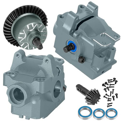 Aluminium Transmission Gearbox Upgrades Part for 1/10 Slash/Rustler/Stampede/Jato VXL 4X4 4WD,XO-1,RC Front Rear Gearbox & 37T Differential Gear,Replace #6880#6881,Titanium - color: Titanium - (Upgrades)