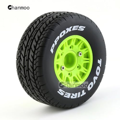 1/10 RC Short Course Truck Tires And Wheels With 12mm 14mm 17mm Hex 113mm 1/8 Rubber Tyres For 1/8 or 1/10 Scale On Road Car HSP Sonic 94102 GT PTG-2 Tamiya TT02 RC Racing Car 4PCS (Green A) - color: Green A