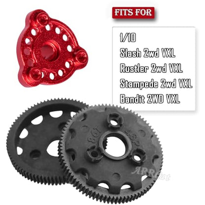 86T 48P Spur Gear with 19T 21T 23T Pinions Gear & Slipper Clutch Upgrades Part for 1/10 Slash Rustler Stampede Bandit 2WD VXL,86T Spur Gear,Red - color: Red - (86T)