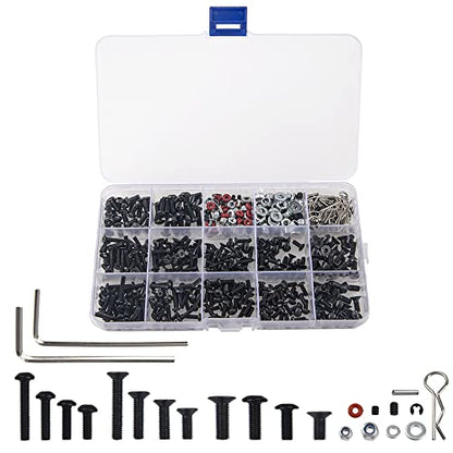 520Pcs Universal RC M3 M4 Screws Kit M3 M4 Washer Lock Nut R Buckle Body Clips 2x10mm Pins Compatible with 1/8 1/10 HSP Axial SCX10 Traxxas Arrma Losi RC Car Truck Repair Tool Box