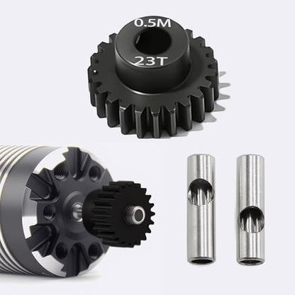 0.5M Pinion Gear 23T 24T 25T 26T 27T Hardened Steel 3.175mm Bore with 2.3mm Adapter, Gear for ARRMA 1/14 Typhon 1/16 Mojave 1/18 Granite, Losi 1/12, 0.5Mod Gear 13T-27T for HOBBYWING Motors - size: 23 24 25 26 27T, style: 5 Gears +5 Shafts Set