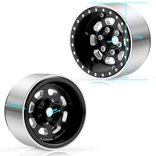 MORLORDY 4PCS Aluminum 1.9" Beadlock Wheel Rims for Most 1/10 RC Crawlers SCX10 90046, SCX10 I II III, TRX4, TRX6, CCO1, RC-4WD, D90, Wraith 90018, RR10 90048, 90053, RBX10, VS4-10, Gen7 8 (Black) - color: Black