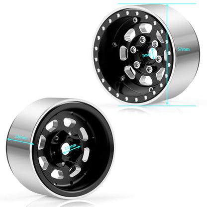 MORLORDY 4PCS Aluminum 1.9" Beadlock Wheel Rims for Most 1/10 RC Crawlers SCX10 90046, SCX10 I II III, TRX4, TRX6, CCO1, RC-4WD, D90, Wraith 90018, RR10 90048, 90053, RBX10, VS4-10, Gen7 8 (Black) - color: Black