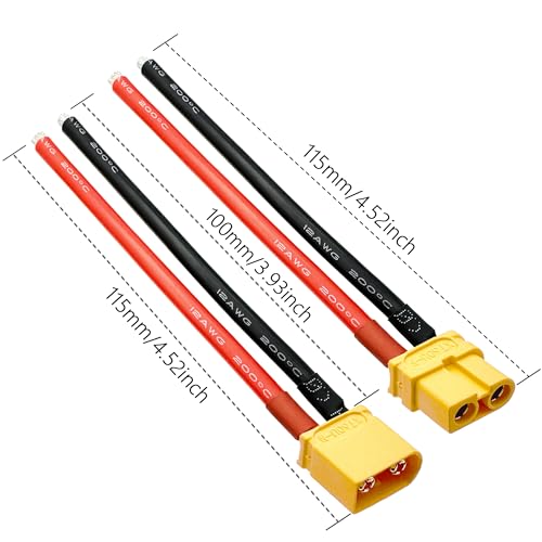Amass XT60 Connector Plug Cable - Female and Male Connectors Adapter with 12AWG 100mm Silicone Wire for RC Lipo Battery Cable Drone Car Boat (10PCS)