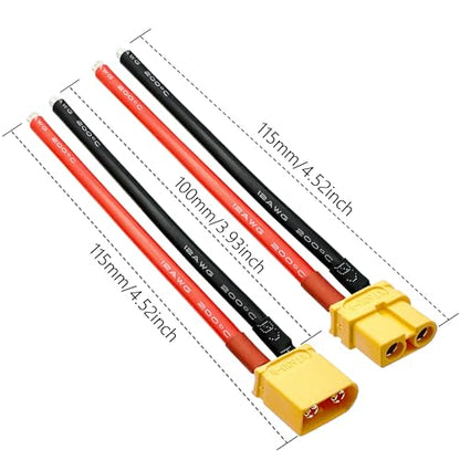 Amass XT60 Connector Plug Cable - Female and Male Connectors Adapter with 12AWG 100mm Silicone Wire for RC Lipo Battery Cable Drone Car Boat (10PCS)