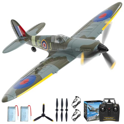 CKYSCHN RC Plane 4 Channel & X-Pilot Gyro, Spitfire RC Airplanes for Adults | VOLANTEXR RTF Remote Control Airplane with 3-Level Mode for All Skill Levels, One Key Aerobatic for Beginners - color: Green-76112
