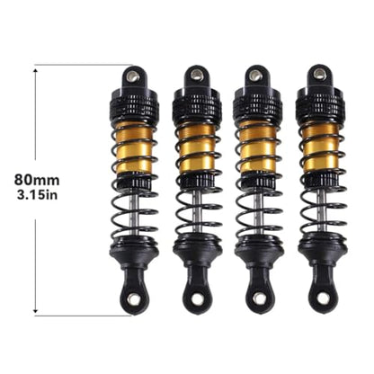 4PCs Upgraded Shock Absorbers Front ＆ Rear Hydraulic Shock Absorbers for MJX Hyper Go SCY Wltoys H16BM H14BM 14301 14302 14303 1/12 1/14 1/16 RC Car Upgrade Parts (80mm Golden) - color: 80mm Golden
