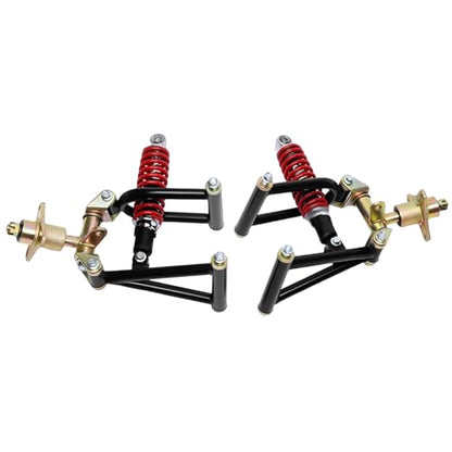 11'' Front Suspension Shock Swing Arm Full Kit Upper Lower Steering Knuckle Spindle Kit Replacement for DIY ATV Quad Bike Buggy Go Kart Parts