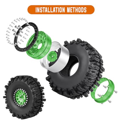 120mm 4.72'' Tall 1.9 Mud Slingers Tires Good Grip and 1.9 Beadlock Wheels Aluminum 1.9 Beadlocks for FCX10 TRX4 Axial SCX10 II UTB18 Capra Redcat Gen8 Gen7 VS4-10 1/10 RC Crawler (Color A) - color: Color a