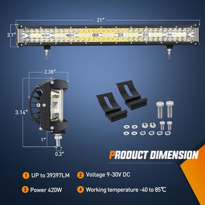 Nilight 20 Inch Side Shooter Light Bar Spot Flood Combo Triple Row | for Off Road Fog Driving Work Lighting on Truck SUV ATV UTV - color: 20Inch Side Shooter Light