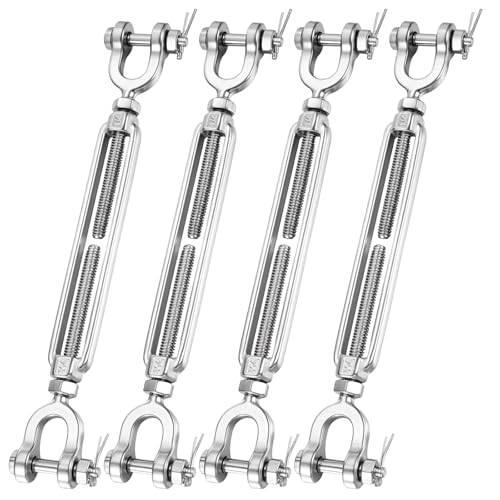 Stainless Steel Turnbuckle 1/4" x 4"(4 Pack) Jaw & Jaw Turnbuckles | Heavy Duty Turnbuckle Tensioner for Cables Wire, Shade Sail Hardware, Zipline, Fence, Outdoor Applications, 660 lbs WLL - size: 4 PACK 1/4" Jaw and Jaw Turnbuckle