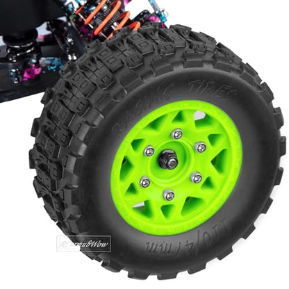 RC Truck Tires RC Wheels and Tires,12mm/14mm/17mm Hex RC Tires for 1/10 Slash 4×4 2WD,Arrm a Senton,Axia1 Red cat Rc 4wd,Off-Road Tire w/RC Wheels Hex,Green - color: Green(4pcs)