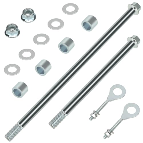 14mm 325mm Mini Bike Rear Axle + 225mm Front Axle Kit for CT200U | 14mm Rear and Front Axle Kit Compatible with Coleman CT200U Minibike 196CC 200CC 6.5HP Engine Parts 15mm Chain Adjuster - color: silver