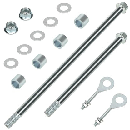 14mm 325mm Mini Bike Rear Axle + 225mm Front Axle Kit for CT200U | 14mm Rear and Front Axle Kit Compatible with Coleman CT200U Minibike 196CC 200CC 6.5HP Engine Parts 15mm Chain Adjuster - color: silver