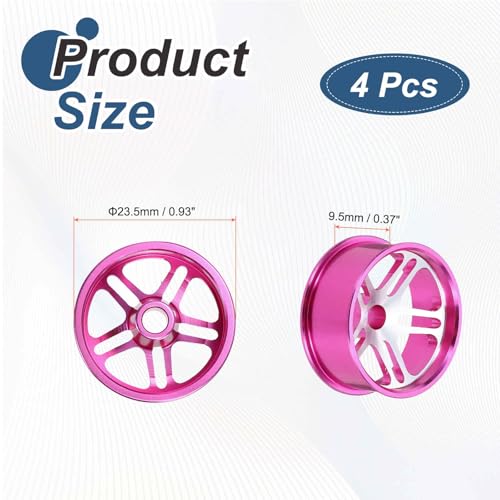 MECCANIXITY 4Pcs RC Car Wheel Rims, 23.5mm Dia 5-Spoke Pink Aluminum Alloy Wheel Rims Hex Hub for HSP RC Drift Racing Touring Car - color: Pink, size: 23.5mm Dia