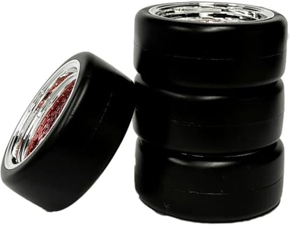 1/10 Drift Wheels Tires Set,AMZSTAR 4PCS 63mm RC Hard Tyre with Plastic Wheel Rims 12mm Hex for 1/10 RC On Road Racing Touring Drifting Car for Tamiya TT01 HSP HPI Kyosho (Red Silver,Offset:6mm) - color: Red Silver,offset:6mm