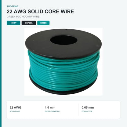 TUOFENG 22 AWG Solid Core Wire - Breadboard Jumper, Green 100ft - size: 22 AWG solid wire green 100ft