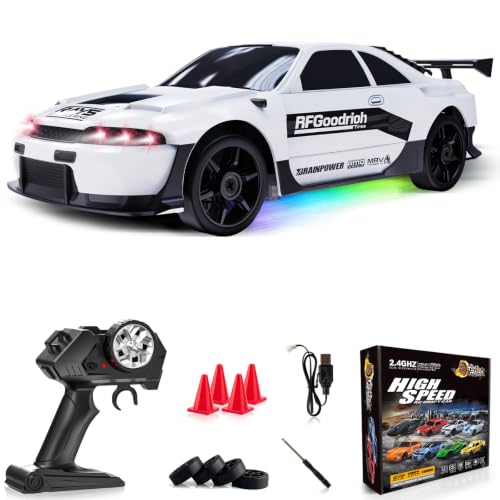 RC Drift Car 1:24 Remote Control Car 4WD 15KM/H High Speed Racing Sport Car with LED Lights RC Cars Toy for Kids Boys Girls Adults Gifts Birthday Christmas - color: White