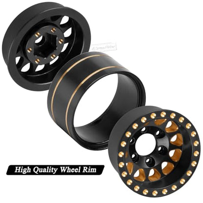 RC 1.0" Beadlock Wheels and Tires for RC Crawler 1/18 TRX4M,1/24 SCX24,Brass 1.0 Beadlock Wheels RC Rims w/ 1.0 Beadlocks Tires Soft Sticky Rubber Tires,4pcs,Style B - style: Style B(4pcs)
