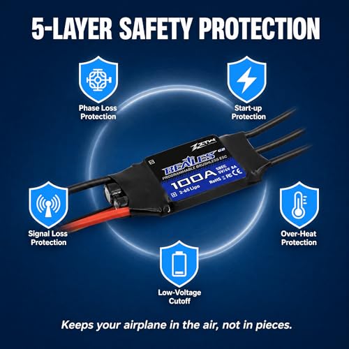 ZTW Beatles G2 100A ESC 2-6S Built-in Switching BEC 5V/6V 8A Brushless Speed Control for RC Airplane Aircraft Fixed-Wing - size: 100A