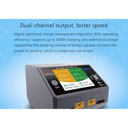 D6 PRO 650W 16A Dual Channel RC Battery Charger with XT60 Extension Cable, Smart Fast Balance Charger for LiPo Life NiMH Pb Battery Packs (Grey)