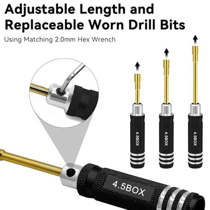RC Nut Driver Set - Hex Nut Screwdriver Set 2.0mm 2.5mm 3.0mm 3.5mm 4.0mm 4.5mm 5.0mm RC Car Repair Tool Kit for Axial SCX24 Wheel Fixing RC Models Car Boat Helicopter 7Pcs Black