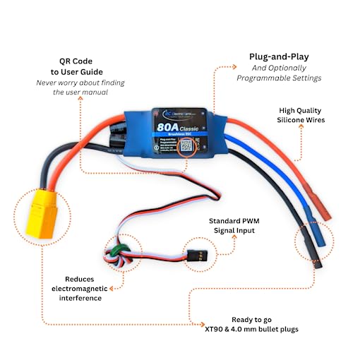 80A RC Electric Speed Controller ESC for Brushless Motors 5.5v 4A UBEC with XT90 & 4.0mm Bullet Plugs… - style: 80 Amp - XT90 & 4.00mm