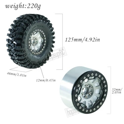 RC 2.2in Tires Tyres & Aluminium 2.2in Beadlock Wheel Rim for 1/10 SCX10 Capra AMG 6x6 TRX4 Gen8 Everest Gen 7 Pro RC Crawler (4PCS Silver) - color: Silver/2.2wheels-scx10