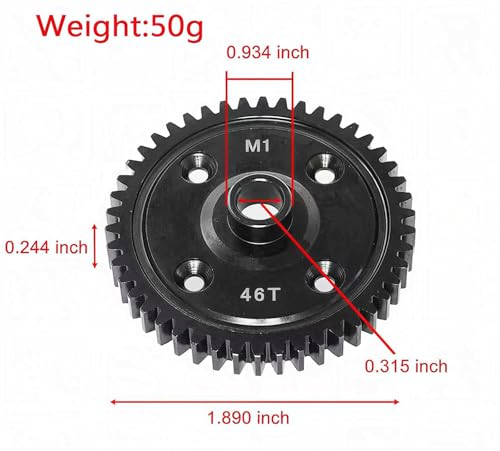 Hardened Steel 46T and 52T RC Main Spur Gear M1.0 Upgrade Parts for 1/8 Sledge Monster Truck (Black)