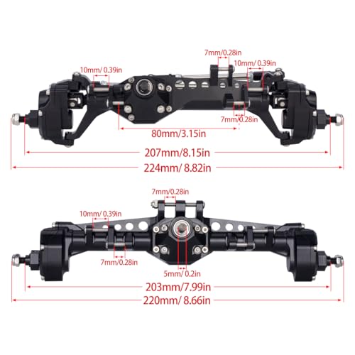 Machined Aluminum Front and Rear Portal Axle for 1/10 RC Crawler Vanquish VS4-10 Phoenix F10 LCG Chassis Upgrade Parts (Black Portal Axles)