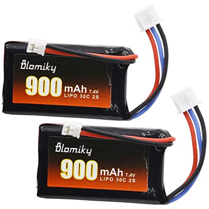 Blomiky 2 Pack 7.4V 850mAh Lipo Rechargeable Battery with PH2.0 Plug and USB Cable Suitable for 1/24 SCX24 RC Truck / SCX24 and USB 2