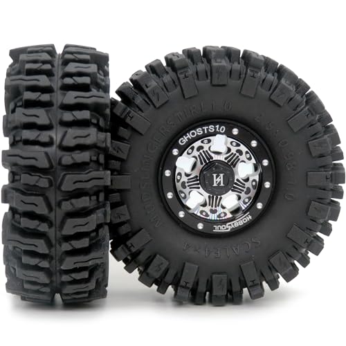 Soft Sticky 64 * 25mm 1.0 Mud Slingers tires & Heavy 1.0 Beadlock Wheels rims For RC Crawler 1/24 AX24 SCX24 FCX24 1/18 TRX4M Upgrades - color: Black