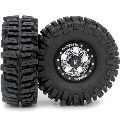 Soft Sticky 64 * 25mm 1.0 Mud Slingers tires & Heavy 1.0 Beadlock Wheels rims For RC Crawler 1/24 AX24 SCX24 FCX24 1/18 TRX4M Upgrades - color: Black